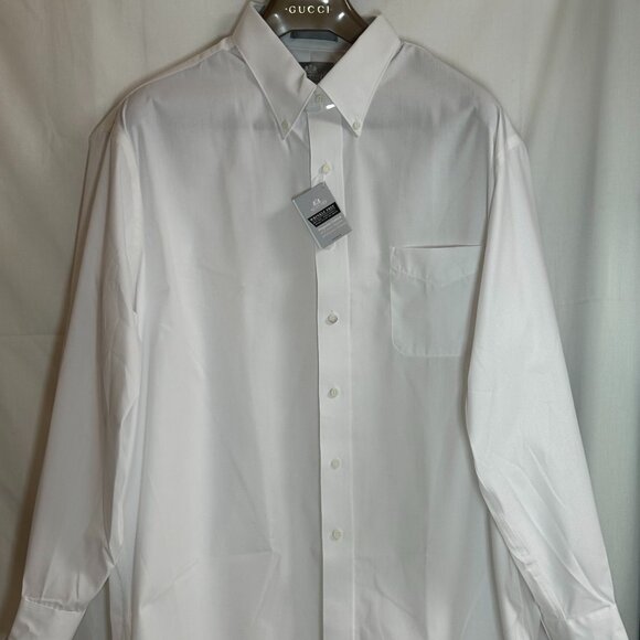 NWT Stafford Men's Pinpoint Oxford Wrinkle Free Long Sleeve Shirt - White-18x35 - Picture 1 of 5